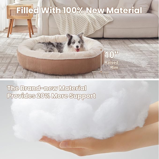 45 inches Donut Dog Bed for Extra Large Dogs,Calming Round Pet Bed with Removable & Washable Cover, Plush Faux Fur & Corduroy, Fits up to 100 lbs Pets(Brown,XL)