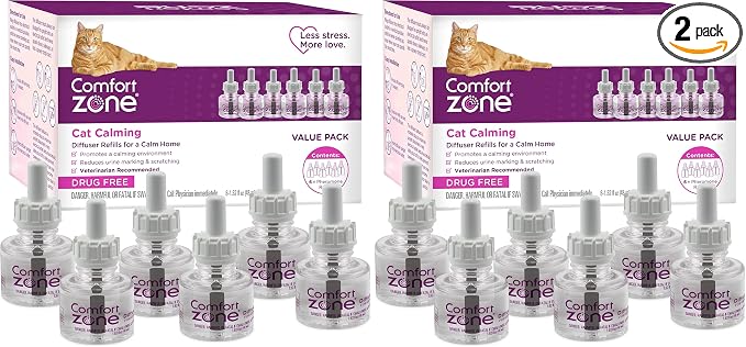 COMFORT ZONE Cat Calming Diffuser Refill – Pheromone Refills Help Reduce Anxiety, Stress, Scratching, Urine Marking, Aggression, (30-Day Refills, 1 Year Supply), (Pack of 12)