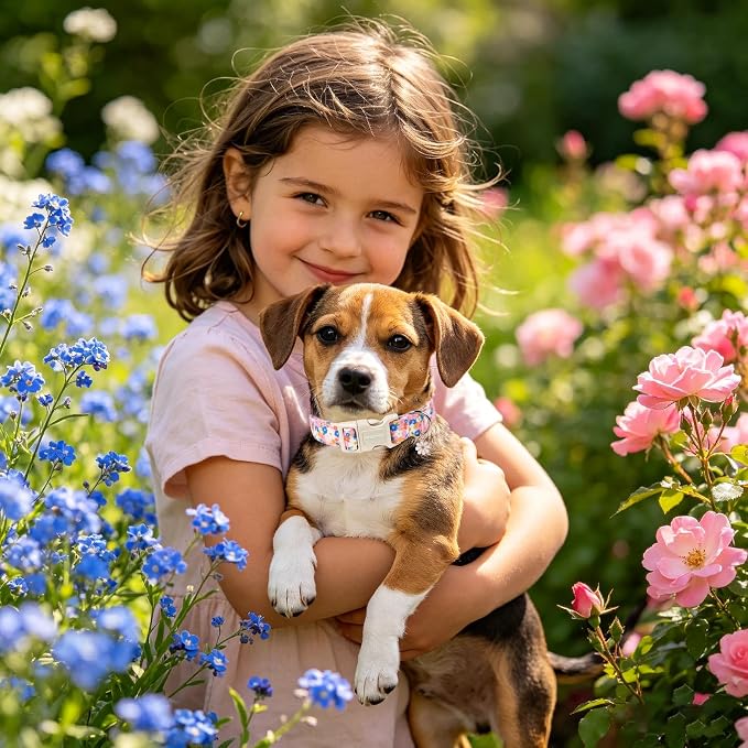 DOGWONG Pink Floral Dog Collar, Spring Summer Pretty Cute Girl Dog Collar,Girl Female Dogs Collars for Medium Lrage Dogs, Neck 39-60 inches