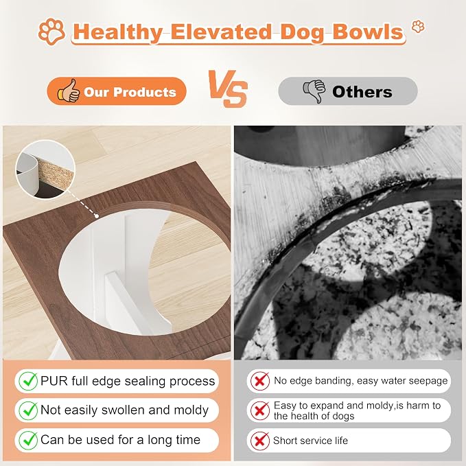 Piskyet Elevated Dog Bowls,Dog Bowl Stand, 12Cups15.7 H_90oz Bowl-Farmhouse | Farmhouse Dog Bowls Stand, Raised Dog Bowl with 2 Stainless Steel Wooden Dogs Bowls for Large Size Dogs