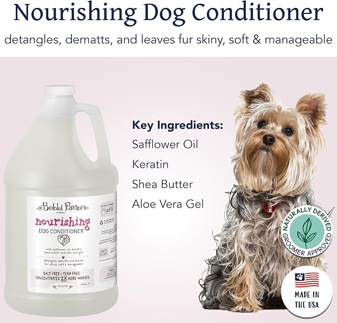 Bobbi Panter Nourishing Dog Conditioner Safflower Oil, Keratin, Shea Butter & Aloe Vera – Detangling Natural Formula for Soft, Smooth & Manageable Coat, 10:1 Concentrate, 1 Gallon (Case of 4)