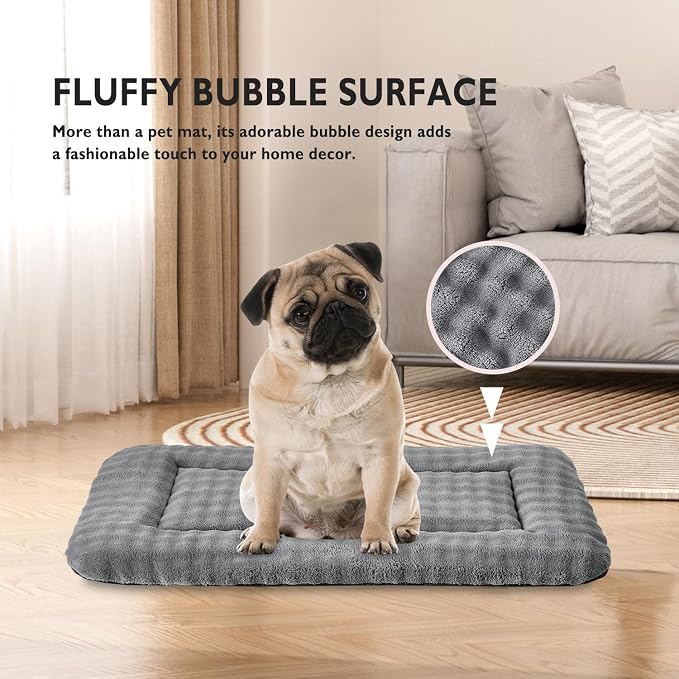 Dog Bed Mat Crate Pad for Medium Dogs, Grey, 30"x 19" | Washable Soft Pet Sleeping Mat, Anti-Slip Kennel Pad with 3D Bubble Pattern