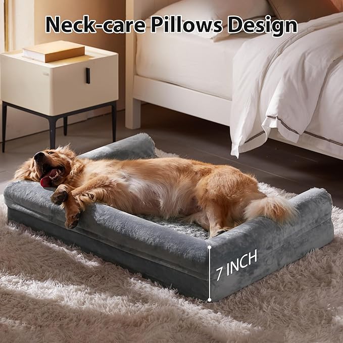 BFPETHOME Orthopedic Washable XLarge Dog Bed for Senior Dog Cozy Sleep | Extra Large Waterproof Big Soft Pet Couch Bed for Dogs Relax with Removable Cover Supportive Egg Crate Foam Grey 42x30 Inch
