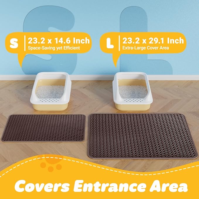 Powools Cat Litter Mat, 23.2 x 14.6 in, Waterproof, Non-Slip, Brown | Litter Trapping Mat, Easy to Clean, Litter Box Mat, Urine-Proof, Cat Toilet Training Systems Accessories, Indoor Cats