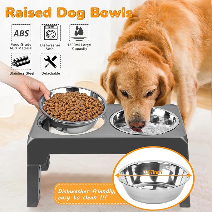 URPOWER Raised Dog Bowls 4 Height Adjustable Elevated Bowl Stand | Stainless Steel Water Bowl Non-Slip Dog Food Bowls Stand for Small Medium Large Dogs and Pets