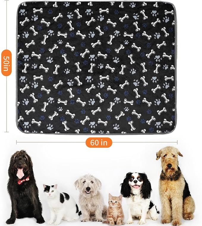 Waterproof Dog Blankets Pet Blanket 50"x60", Soft Fluffy Sofa Car Bed Protector, Reversible Sherpa Fleece Dog Blanket for Large Dogs(Navy Paws)