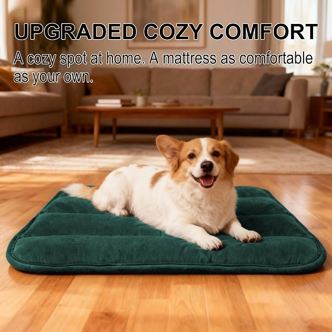 pobopobo Dog Crate Pad, Ultra Soft & Anti-Slip Kennel Mat, Secure Fit for Metal Crates & Dog Cages, Washable Cozy Bed for Small Medium Large Dogs (Green, M(28"*16"*1.5"))