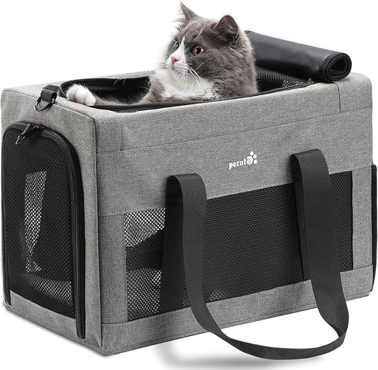 Pecute Airline Approved Cat Carrier, Pet Carrier Soft-Sided, Portable Dog Carrier with Stable Structure, TSA Approved Pet Carrier for Pets Less Than 12lbs, Cat Carrier Bag Suitable for Travel, Gray