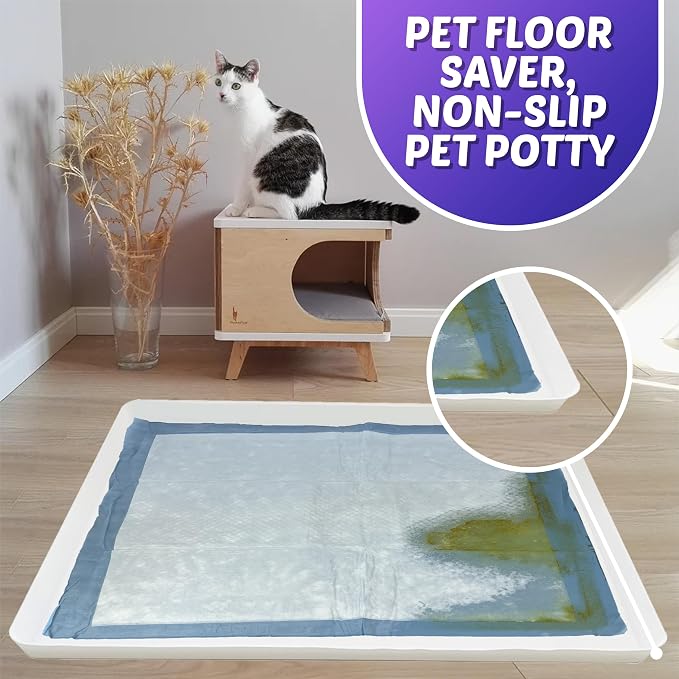 TidyFriend Reusable Silicone Dog Training Tray for 27.5” x 44” Pads, Washable Puppy Potty Station, No-Spill Heavy Duty Pee Pad Holder for Dogs - Easy to Clean & Travel Friendly (White)