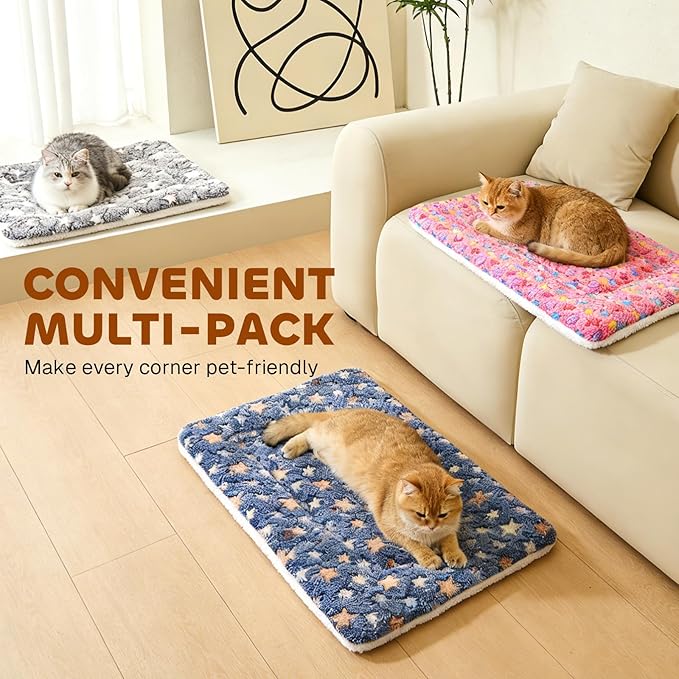 Mora Pets Cat Bed Dog Crate Pad Ultra Soft Pet Bed with Cute Star Print Washable Reversible for Small Dogs 14 x 17.5 inch 2 Pack Pink