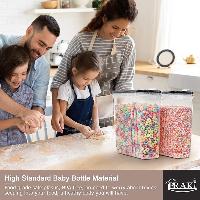 5PCS Large Cereal Containers Storage [4L/135.2 oz], Food Storage Containers | Plastic Dry Food Canisters, Pantry Storage, BPA-Free Kitchen Organizers with Lids for Flour, Sugar, Cereal, Labels & Marker