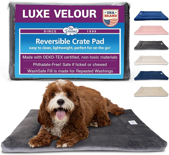 Pet Dreams Dog Crate Pad - Washable Kennel Mat, Crate Pads for Dog Cages, Non-Toxic, Flat Indoor Cat Bed, Fits iCrate 18, 24, 30, 36, 42, 48 Inches (Grey, X Large, 42")