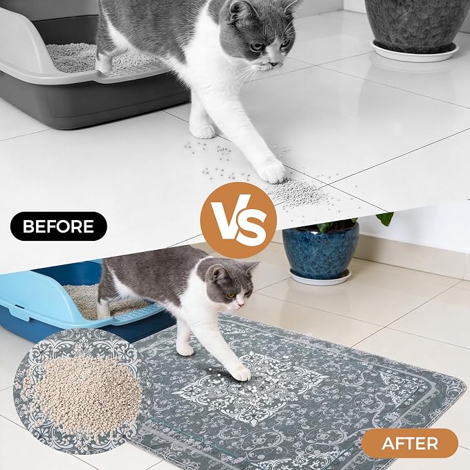 Homimp Cat Litter Mat, Litter Trapping Mat 2 Pack, Contains Mess from Box, Protects Floors,Urine Waterproof,Non-slip,Less Waste Cat Litter Box Mat,Soft on Kitty’s Paws,Washable,Absorbent,Grey 36"X41"