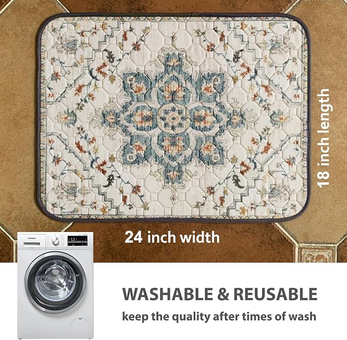nunubaby Washable Pee Pads for Dogs, Stylish, Non-Slip and Leak-Proof Pee Pads. Reusable Potty Pads for Dogs for Crates and Floors.(Beige/Floral, 18" x24" )