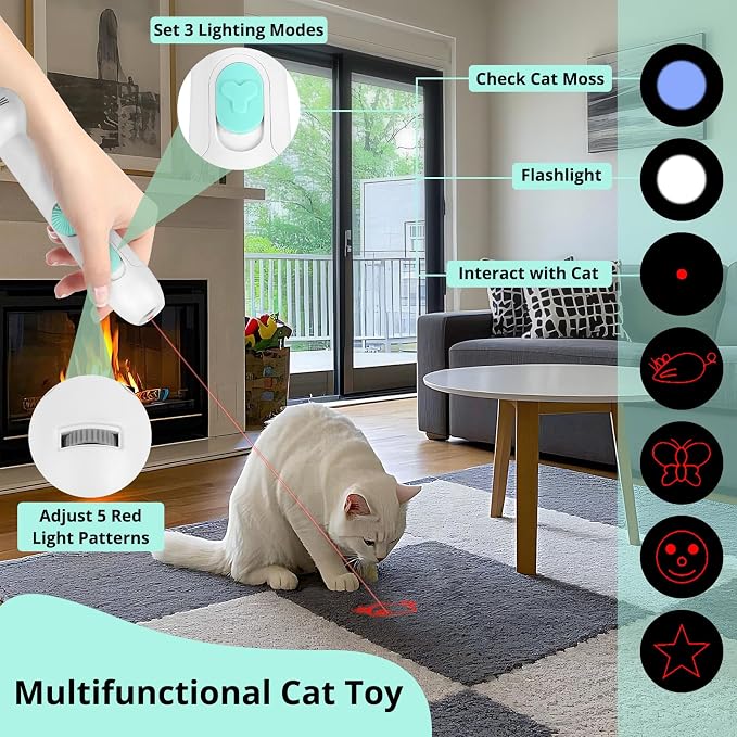 TBTeek Cat Toy, 2in1 Light and 22" Retractable Pole with Feather, Rechargeable, 5 Modes, Interactive Wand Toy for Indoor Cat Kitten Dog 3 Refills | with Light and 22" Retractable Pole with Feather,Rechargeable,5 Modes, 2in1 Interactive Wand Toy 3 Refills