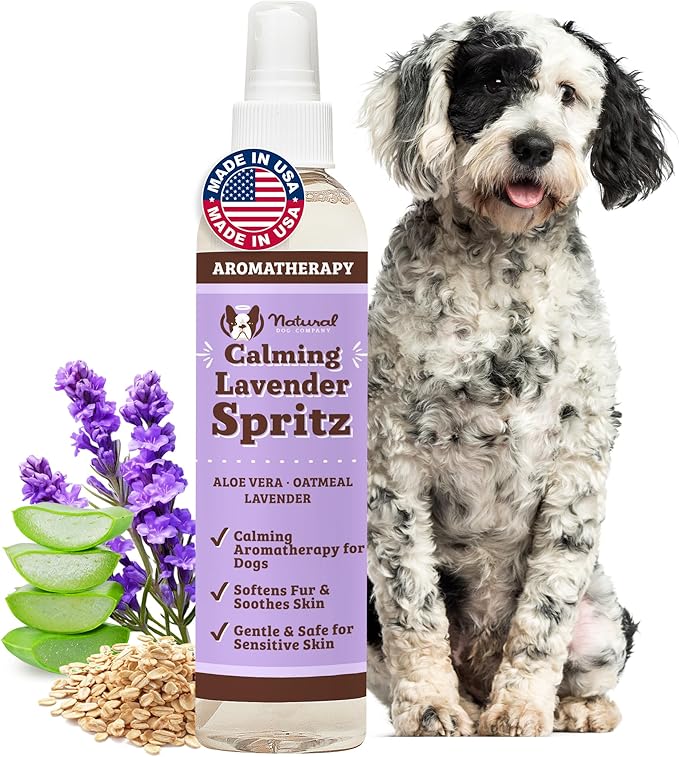 Natural Dog Company Lavender Calming Spray for Dogs - 8 oz Sprizt – Hypoallergenic Dog Deodorizing Spray with Aloe & Oatmeal – Refreshes Coat, Soothes Sensitive Skin – No Artificial Fragrance