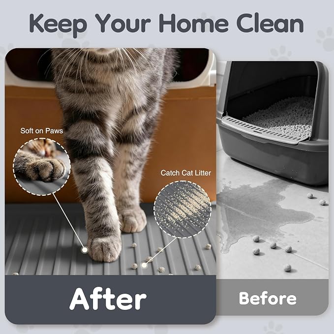 ISSEVE XXL Cat Litter Mat, Extra Large Silicone Litter Box Mat, Dark Grey | 54" x 27.5" XXL, 1.38" Raised Edge, Urine Proof, Litter Trapping Mat for Scatter Control, Soft on Kitty Paws, Protect Floor