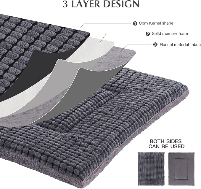 BVAGSS Reversible Dog Crate Pad, Memory Foam Pet Bed Mat, Soft Warm Machine Washable Sleeping Kennel Mattress for Small Medium Dogs XH079 (36''x23''x1.6'',Light Grey)
