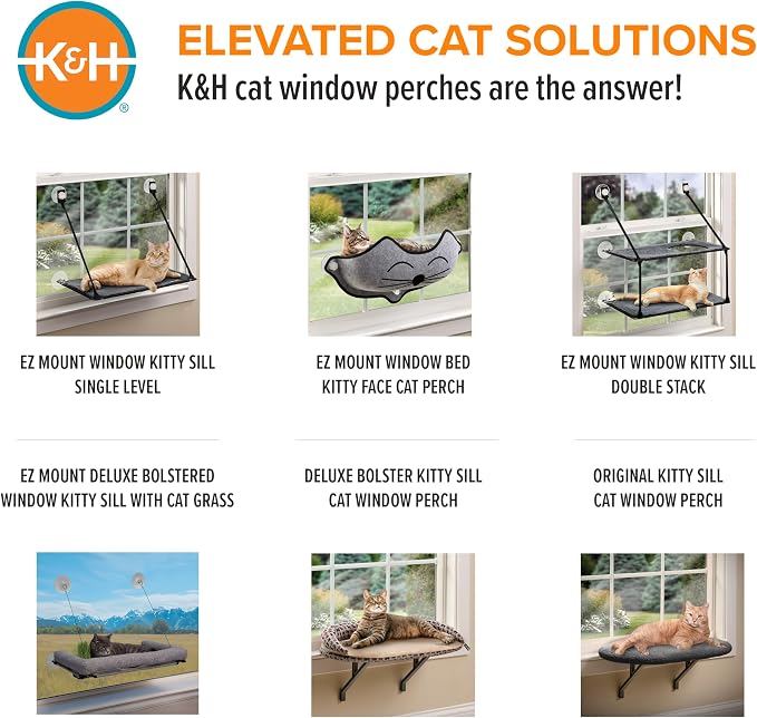 K&H Cat Window Perch, Universal Mount Bed for Large Cats - 24x14in Fleece | Orthopedic Cat Window Hammock Holds 60 lbs, Sturdy Suction Cups, Washable Cover, Indoor Window Bed