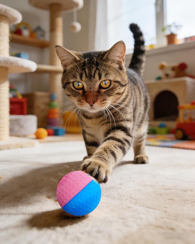 PET SHOW 20 Pack 1.57" Cat Toy Balls Soft EVA Foam Interactive Indoor Kittens Toys 40mm Dia. Small Dogs Puppies Pet Soccer Ball Bulk Activity Chase Quiet Play Two-Colors Cats Sponge Balls