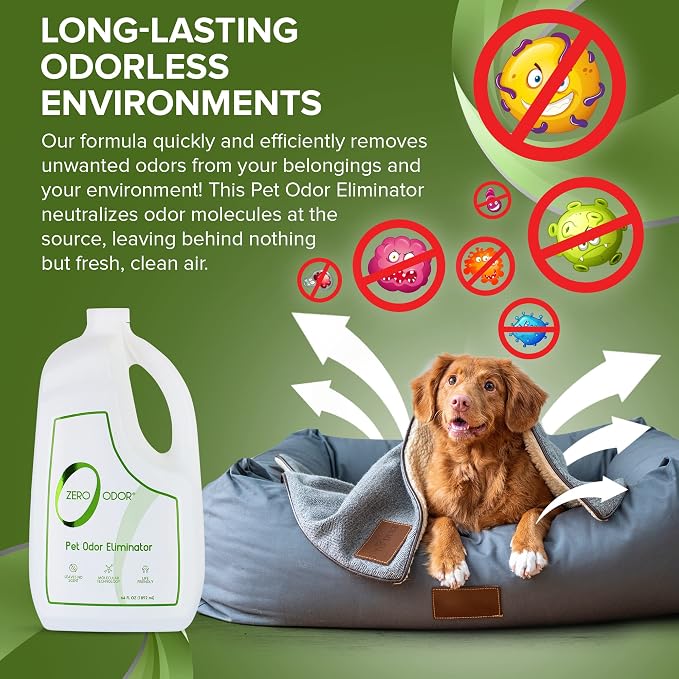 Zero Odor Pet Odor Eliminator Refill for Dog & Cat Urine, Carpet Deodorizer | Enzyme-Free, Urine Smell Eliminator for Pet Beds, Litter Areas & Furniture, No Lasting Scent, 64 FL OZ