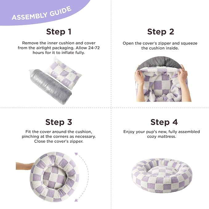 LE SURE Shown on TV Donut Small Dog Bed - Round Cat Beds Indoor Anti-Anxiety Calming Gift for Pets, Cute Modern Home Decor Beds with Jacquard Shaggy Plush & Anti Slip Bottom, 23 Inch, Purple