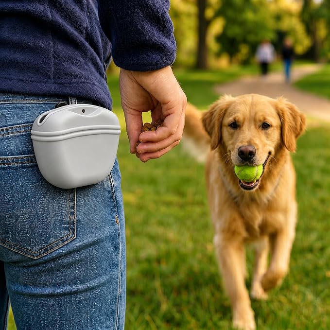 Dog Treat Pouch for Training, Silicone Dog Treat Bag with Strong Clip, Hands-Free Puppy Training Treat Holder, Portable Pet Snack Pouch for Walking, Agility, Obedience Training & Outdoor Use