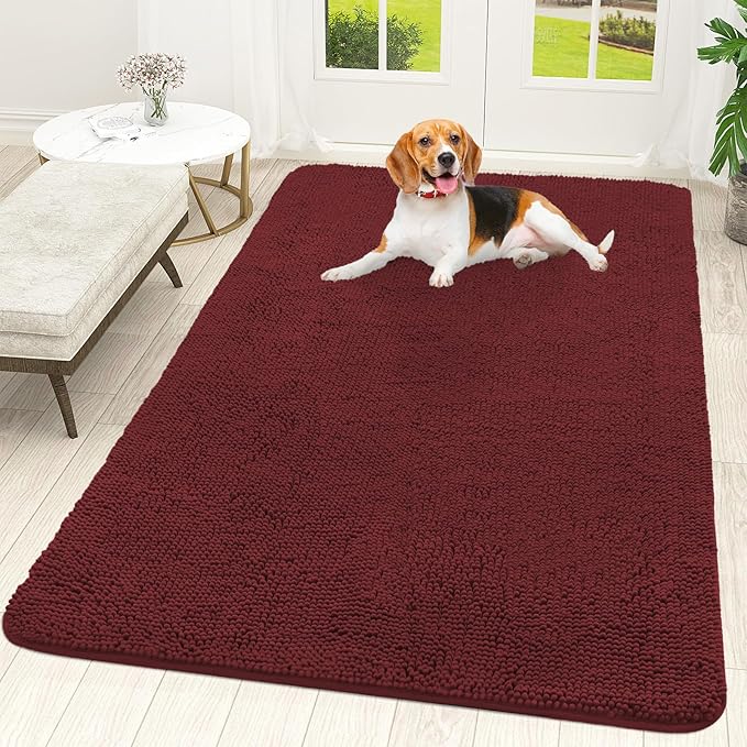OLANLY Dog Door Mat for Muddy Paws 59x35, Super Absorbent Chenille Mud Mat | Caramel Russet, Absorbs Moisture and Dirt, Non-Slip Machine Washable Doormat, Quick-Dry Indoor Entryway Floor Carpet for Dogs