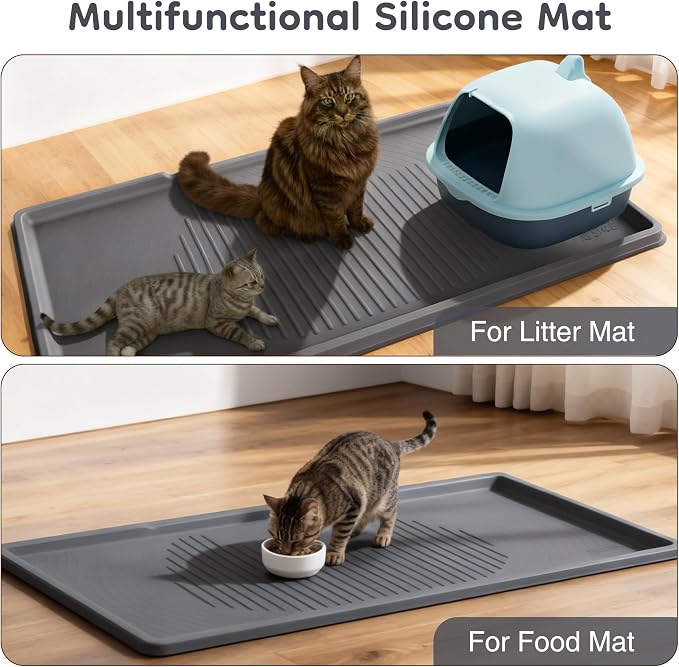 ISSEVE XXL Cat Litter Mat, Extra Large Silicone Litter Box Mat, Dark Grey | 54" x 27.5" XXL, 1.38" Raised Edge, Urine Proof, Litter Trapping Mat for Scatter Control, Soft on Kitty Paws, Protect Floor