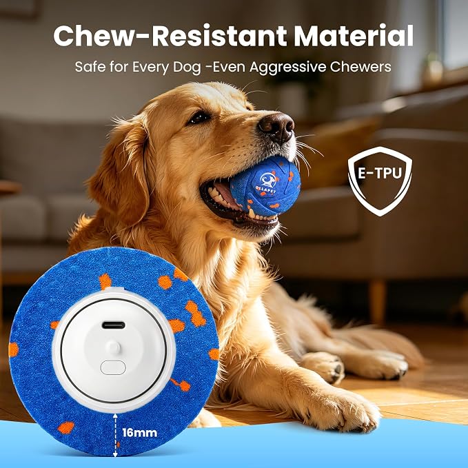 Interactive Dog Toys Dog Ball - Auto Bouncing & Rolling, Chew-Resistant E-TPU Material, 3 Interactive Modes, IPX7 Waterproof, Smart Chase Pet Toy Ball for Medium and Large Dogs (Blue)