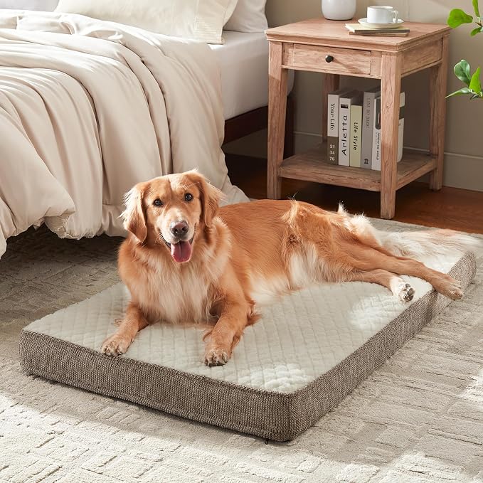 JOEJOY Orthopedic Dog Bed XL, Washable Dog Crate Bed Large Sized with Removable Cover, Egg Memory Foam Big Pet Beds, Beige, 41"x27"