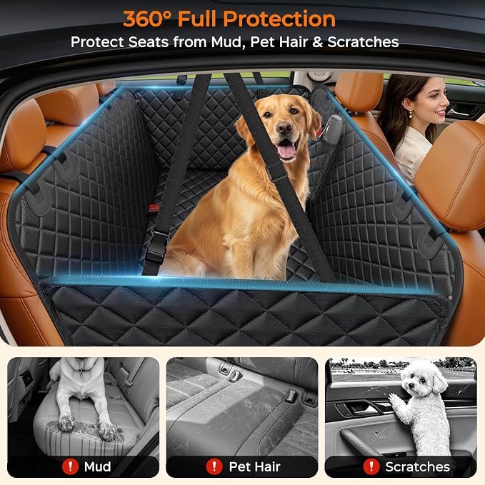 URPOWER Dog Car Seat Cover for Pets 100% Waterproof Seat Cover Hammock 600D Heavy Duty Scratch Proof Nonslip Durable Soft Back Seat Covers for Full Size Trucks