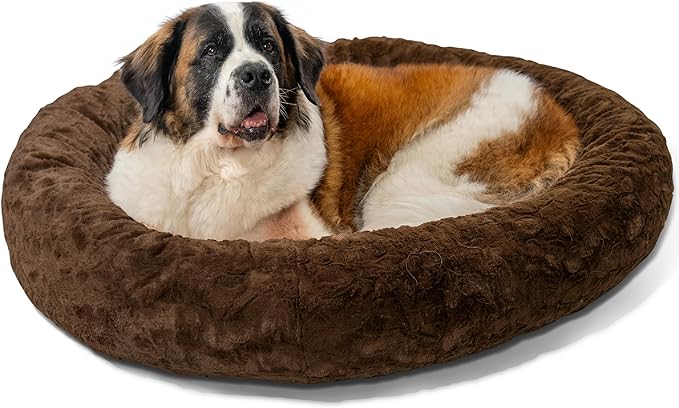 Best Friends by Sheri The Original Calming Donut Dog Bed for Extra-Large Dogs up to 150 lbs, Lux Faux Fur, Dark Brown, 45" x 45"