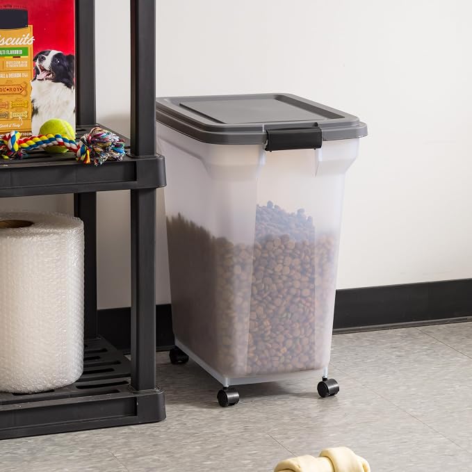 IRIS USA Dog Food Storage Container, Up to 40 lbs, Dark Gray, Made in USA | Includes 2-Cup Scoop & Wheels, Airtight Seal, BPA-Free, Bird Seed, Cat food, Cat Litter, Treats, Keeps Kibble Fresh