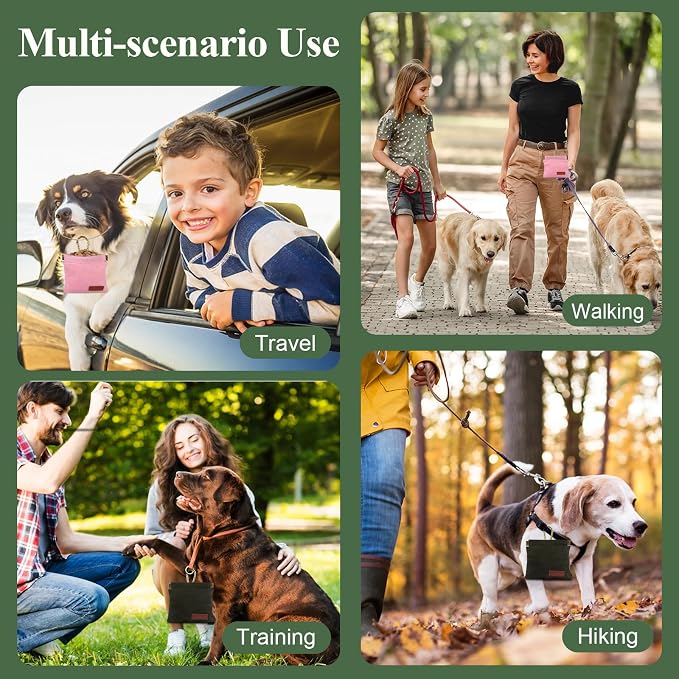 2Pcs Hands Free Dog Treat Pouches for Training, Walking and Outdoor Use | Dog Treat Bag with Carabiner, Hands Free, Auto Closing Pet Treat Pouch for Training,Walking, Hiking