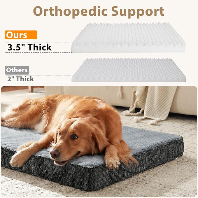 JOEJOY Orthopedic Dog Bed for Extra Large Dogs, Washable Dog Crate Bed Large Sized with Removable Cover, Egg Memory Foam Big Pet Beds, Light Grey, 47"x29"