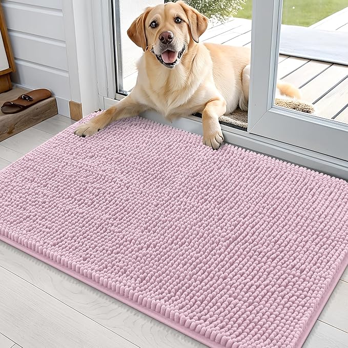 OLANLY Dog Door Mat for Muddy Paws 35x24, Super Absorbent Chenille Mud Mat | Dusty Rose, Absorbs Moisture and Dirt, Non-Slip Machine Washable Doormat, Quick-Drying Indoor Entryway Floor Carpet for Dogs