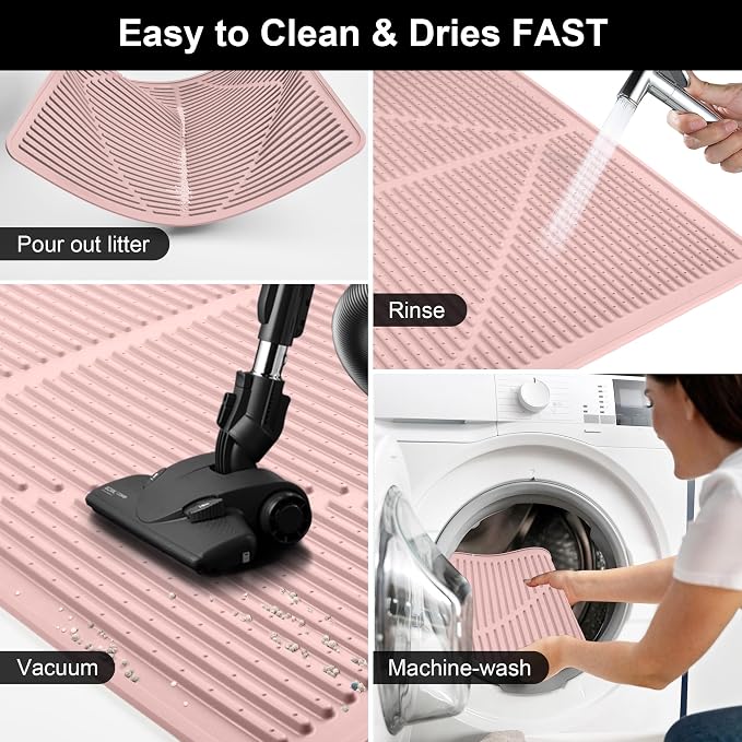 Mofason Silicone Cat Litter Mat XXL - Pink Extra Large Cat Litter Box mat | Waterproof & washable 38"x25" kitty cat litter mat for floor, extra large litter trapping; cat litter catcher mat easy clean