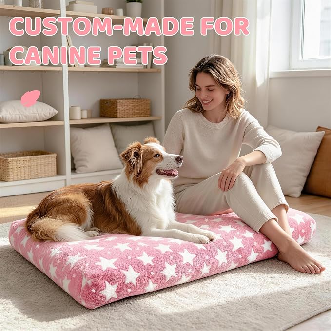 Orthopedic Dog Bed for Large Dogs with Removable Washable Cover(Pink Star, 35.0" L x 23.0" W x 3.2" Th)