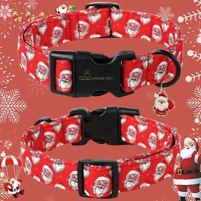 ARING PET Christmas Dog Collar, Cute Red Santa Claus Christmas Pet Collars with Quick Release Buckle for Small Medium Large Girl&Boy Dogs-L