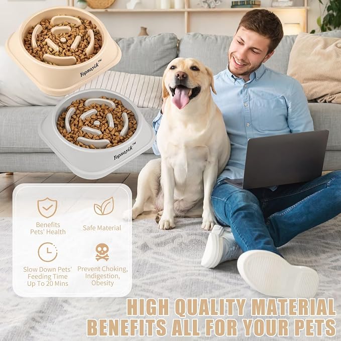 Yopnoyik 2 Pack Slow Feeder Dog Bowls for Healthy Eating, Non-Slip and Anti-Choking Design, Reduces Bloating & Overeating for Large Dogs, Easy to Clean