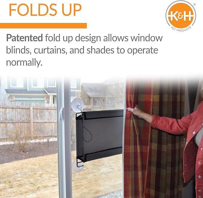 K&H Cat Window Perch, Lounger for Large Cats - 23x12in Fleece | Cat Window Hammock Bed, Steel Frame, Sturdy Suction Cups, Washable Shelf Cover, Foldable