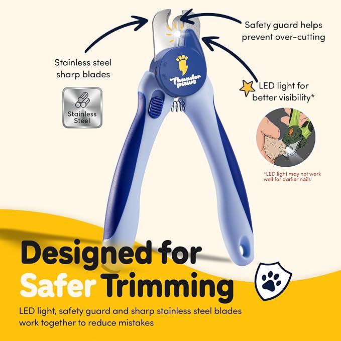 LED Dog Nail Clippers with Light Illumination, Trimmers with Protective Guard, Safety Lock and Nail File - Suitable for Large and Small Dogs & Cats (Blue)