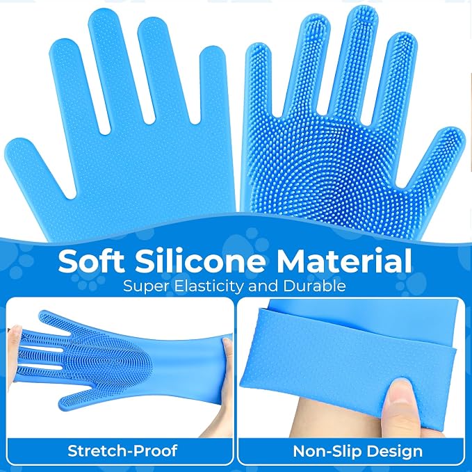 2PCS Dog Washing Gloves and Dog Shampoo Brush, Dog Bath Brush That can add Dog Shampoo, Dog Bath Supplies Dog and Cat Bath Set