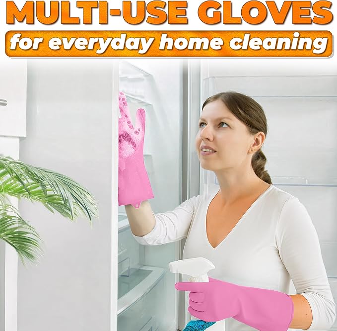 Cat and Dog Washing Gloves, 1 Pair, 11.6 in, Soft Silicone (Pink) | Dog Shampoo Gloves, Pet Bath & Grooming Mitt, 3000 Soft Bristles, Removes Loose Hair, Saves Shampoo, Massage, Wet or Dry