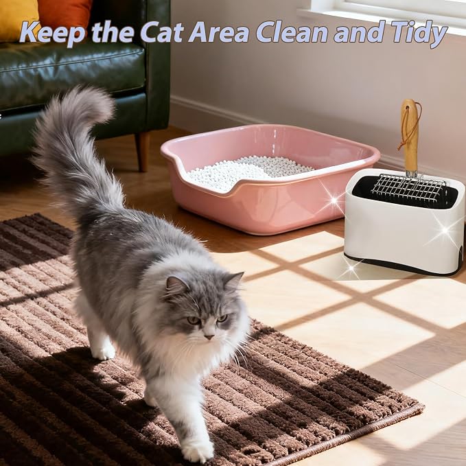 Cat Litter Scooper with Holder, Metal Cat Litter Scoop, Stainless Steel Sifting Shovel, Poop Sifter&Speed Sifter, Heavy Duty Wood Grip Kitty Litter Scooper for Easy Cleaning, Cats Accessories