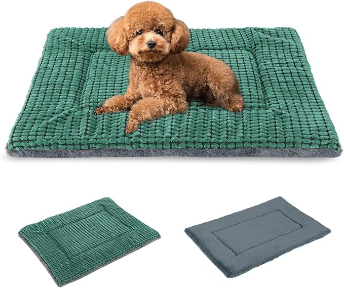 BVAGSS Reversible Dog Crate Pad, Memory Foam Pet Bed Mat, Soft Warm Machine Washable Sleeping Kennel Mattress for Small Medium Dogs XH079 (24''x18''x1.6'',Green)
