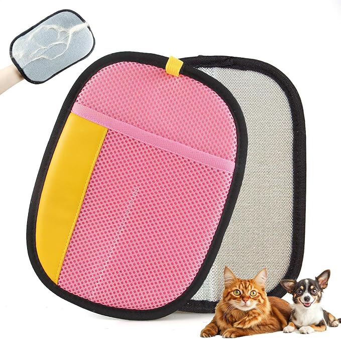 Thickened Pet Hair Removal Glove for Fabric Surfaces, LightPink | Easy-On 2-Finger Design; Secure Stay-Put Fit; Easy Hair Pickup; Reusable Design; Sofas, Beds, Carpets, Pet Beds and Car Seats