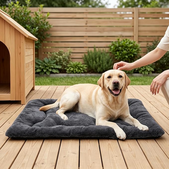 Dog Bed 42" for Metal Crate Pad,Washable Sleeping Mat for Medium/Large Pets | Soft faux rabbit fur, non-slip,machine wash/dry, plush cushioning, for crates, floors & travel, multiple sizes for all breeds