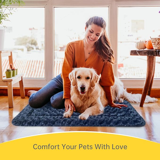 Large Dog Bed Mat, Washable Dog Crate Pad with Non-Slip Bottom, Soft Kennel Pad for Large Dog Crate, Dog Cage for Large Dogs, Indoor Outdoor Dog Bed, Sleeping Mat, Blue, 35x23x1.5 in